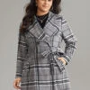 Plaid Button Up Pocket Belted Lapel Collar Coat -Bloomchic Shop 787871936 zu