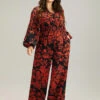 Silhouette Floral Print Notched Shirred Jumpsuit 2 Silhouette Floral Print Notched Shirred Jumpsuit -Bloomchic Shop 787986217 hb