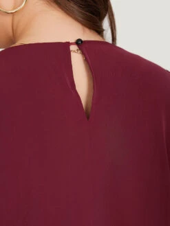 Plain Keyhole Plicated Detail Puff Sleeve Bodysuit -Bloomchic Shop 788110494 tm