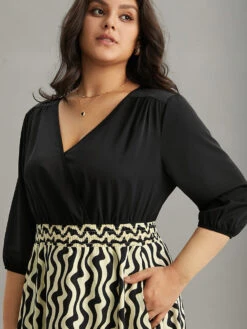 Geometric Twill Patchwork Shirred Elastic Waist Dress -Bloomchic Shop 789588104 iu 9ae11796 5dde 427e a8e1 312d09e96cb7