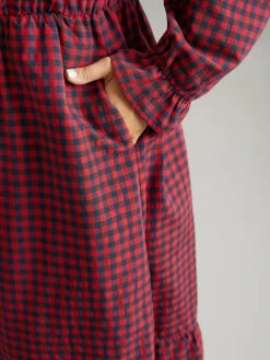 Gingham Square Neck Shirred Gathered Ruffles Dress -Bloomchic Shop 791029659 uh