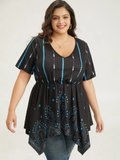 Boho Print Ruffles Hanky Hem T-shirt -Bloomchic Shop 792099061 aq