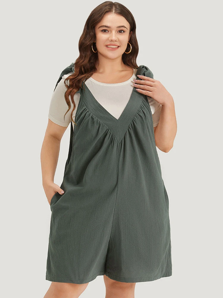 Plain Bowknot Gathered Pocket Overall Jumpsuit 4 Plain Bowknot Gathered Pocket Overall Jumpsuit - Image 2
