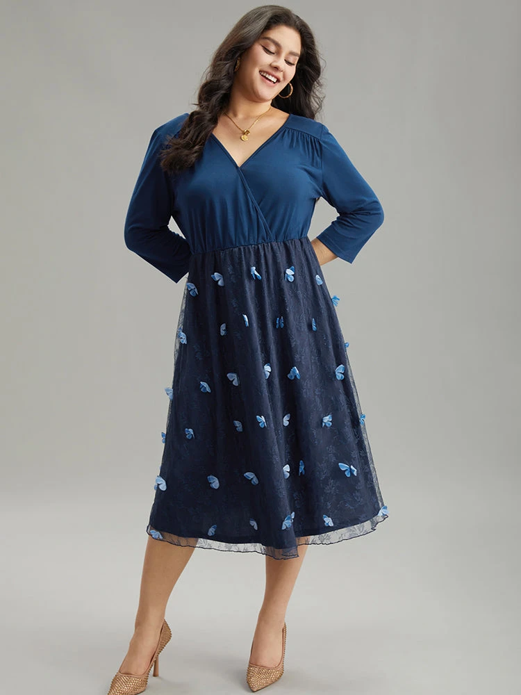 Butterfly Patchwork Overlap Collar Mesh Dress 7 Butterfly Patchwork Overlap Collar Mesh Dress - Image 5