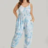Tie Dye Pocket Shirred Cami Jumpsuit -Bloomchic Shop 792307707 qj