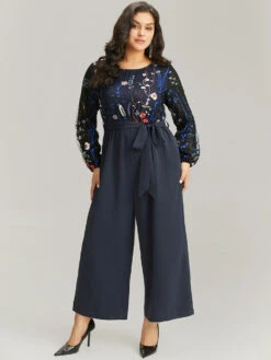 Halloween Floral Embroidered Belted Lantern Sleeve Jumpsuit -Bloomchic Shop 792429099 es c7db90d2 9e10 4538 9cae 5425a86d3af8