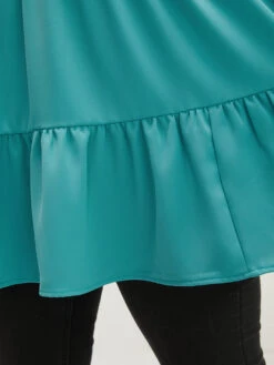 Solid V Neck Lantern Sleeve Ruffle Hem Blouse Without Belt 21 Solid V Neck Lantern Sleeve Ruffle Hem Blouse Without Belt -Bloomchic Shop 793090686 hk