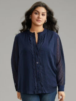 Guipure Lace Mesh Button Through Blouse -Bloomchic Shop 793303190 wn