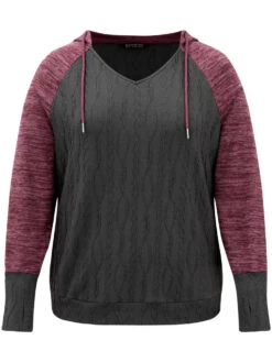 Contrast Jacquard Raglan Sleeve Hooded Sweatshirt -Bloomchic Shop 793612038 in