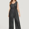 Solid Pocket Button Detail Zipper Tank Jumpsuit -Bloomchic Shop 793812550 jd