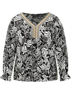 Silhouette Floral Print Contrast Webbing Blouse -Bloomchic Shop 798339216 nz