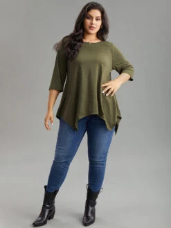 Plain Hanky Hem Crew Neck T-shirt 15 Plain Hanky Hem Crew Neck T-shirt -Bloomchic Shop 799089049 sw