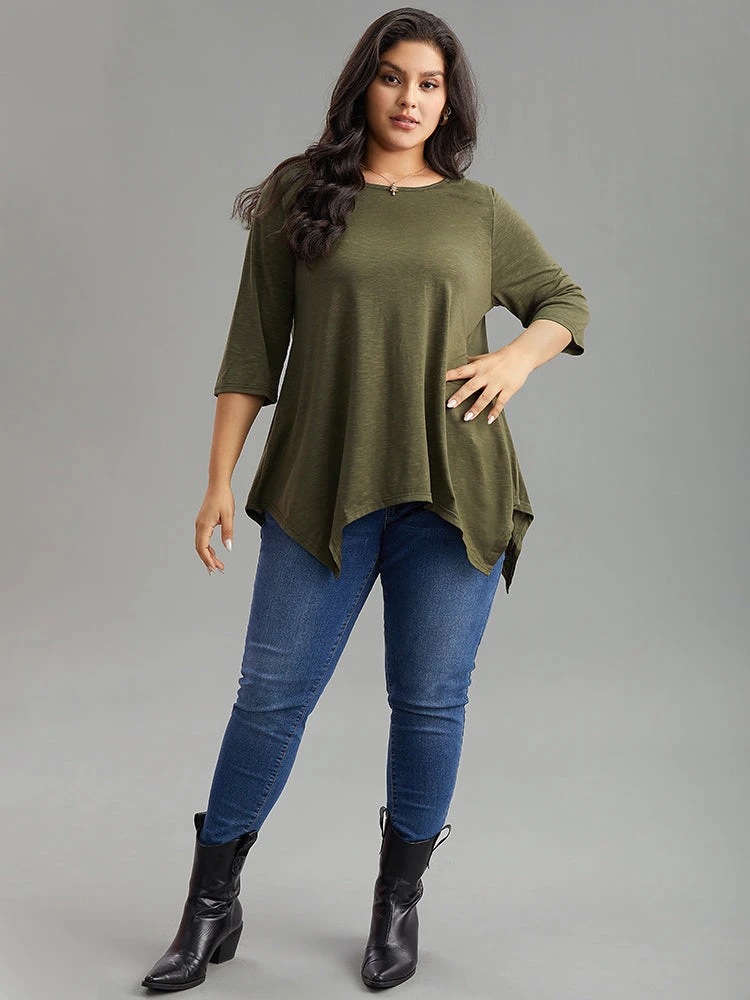 Plain Hanky Hem Crew Neck T-shirt 7 Plain Hanky Hem Crew Neck T-shirt - Image 5