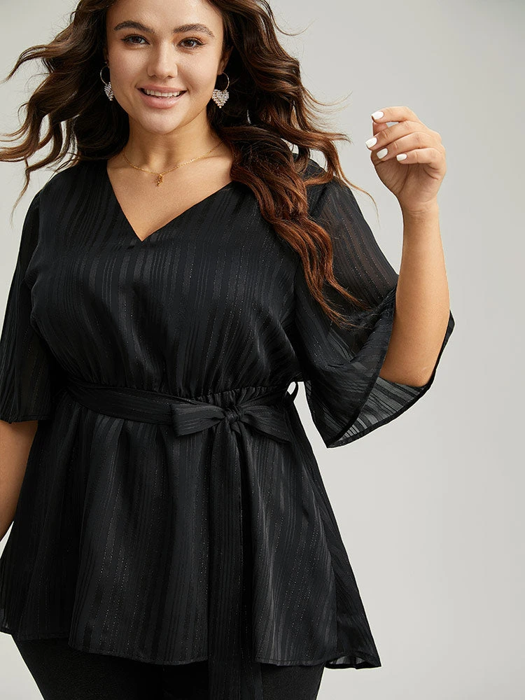 Solid Chiffon Belted High Low Hem Blouse 8 Solid Chiffon Belted High Low Hem Blouse - Image 6