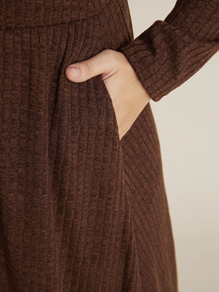 Solid Pocket Rib Knit Ruffle Hem Dress Without Belt 10 Solid Pocket Rib Knit Ruffle Hem Dress Without Belt - Image 8