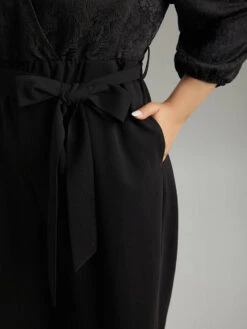 Plain Textured Belted Wrap Jumpsuit -Bloomchic Shop 80010418 xv