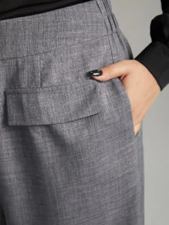 Textured Button Up Flap Detail Wide Leg Pants -Bloomchic Shop 8002712 wg