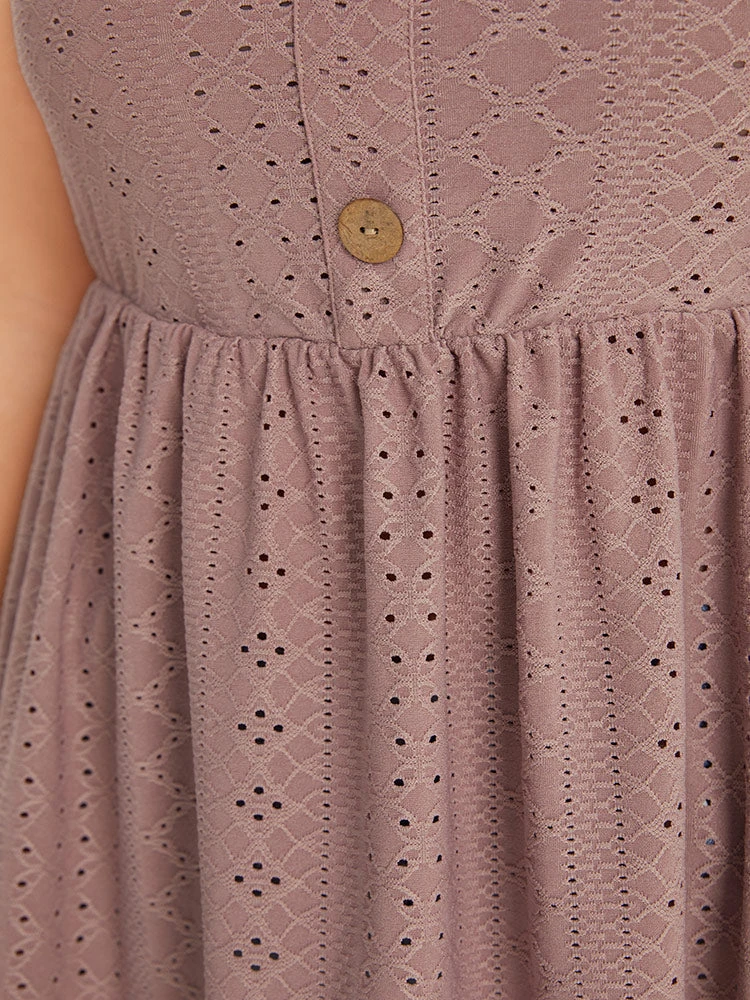 Plain Broderie Anglaise Gathered Button Detail Tank Top 8 Plain Broderie Anglaise Gathered Button Detail Tank Top - Image 6