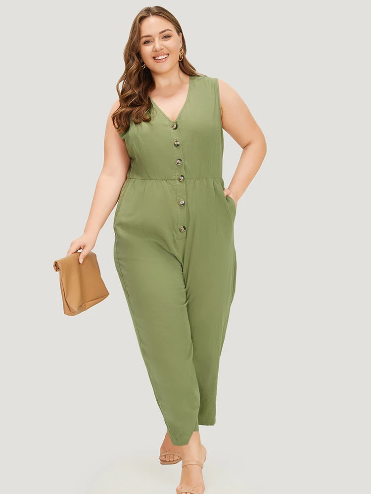Plain Pocket Button Through Tank Jumpsuit 8 Plain Pocket Button Through Tank Jumpsuit - Image 6
