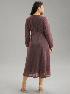 Plain Glitter Overlap Collar Ties Arc Hem Dress -Bloomchic Shop 800596399 mf