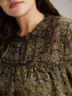 Bandana Print Mesh Frill Trim Blouse -Bloomchic Shop 8013313 vm