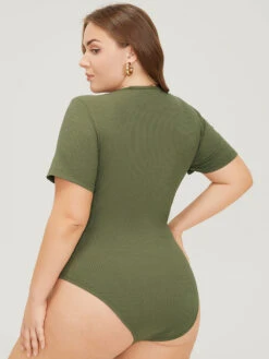 Solid Rib Knit Button Detail Bodysuit -Bloomchic Shop 801489447 nj