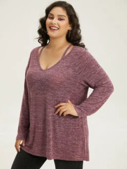 Solid Heather V Neck Cut Out T-shirt 13 Solid Heather V Neck Cut Out T-shirt -Bloomchic Shop 80221421 dv 8b056214 127b 4783 afa9 2c77662e09c8