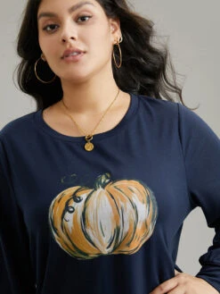 Round Neck Pumpkin Print Sweatshirt 14 Round Neck Pumpkin Print Sweatshirt -Bloomchic Shop 802325421 nh