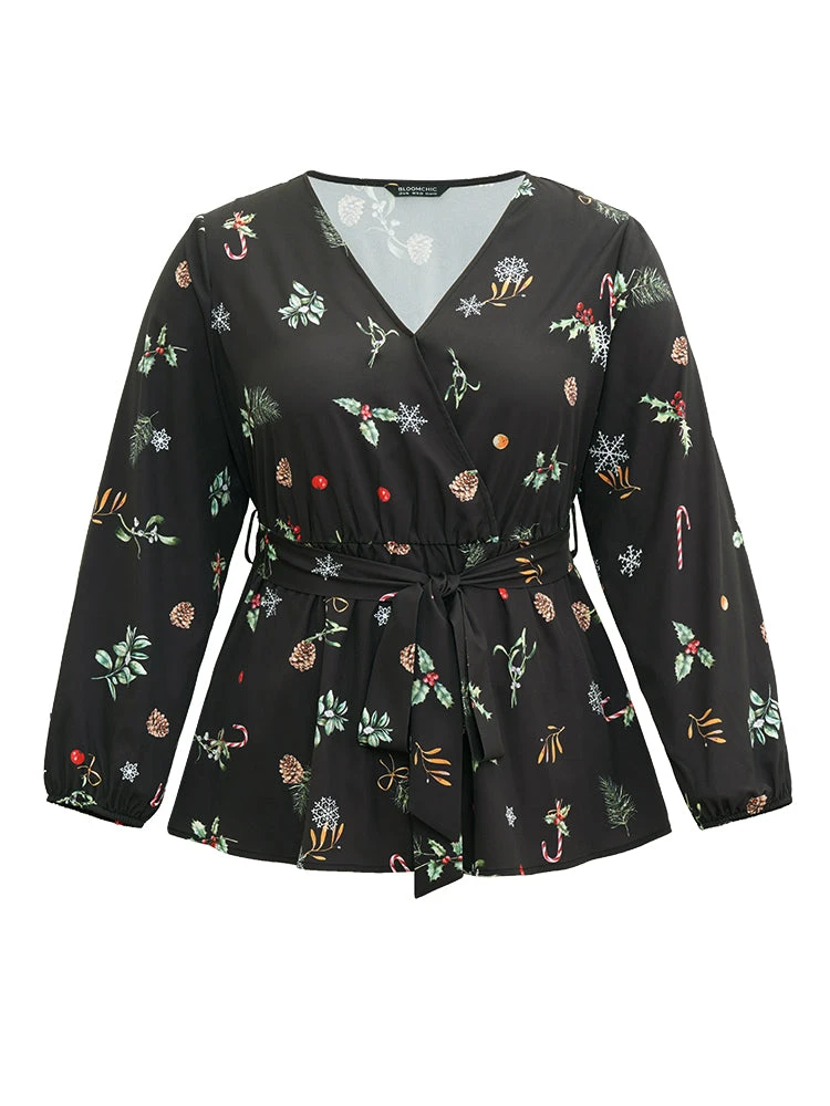 Christmas Elastic Waist Belted Wrap Blouse 11 Christmas Elastic Waist Belted Wrap Blouse - Image 9