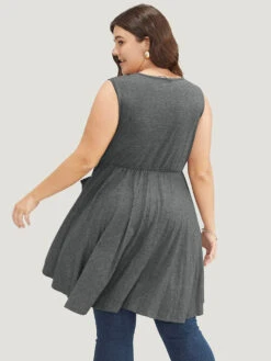 Plain Ruffle Pocket High Low Hem Tank Top -Bloomchic Shop 804701460 ps