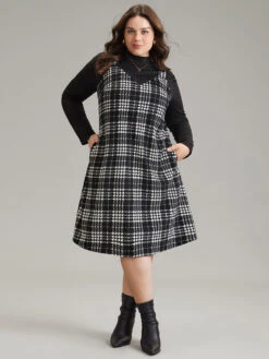 Corduroy Plaid Pocket Cami Dress -Bloomchic Shop 804972202 pn