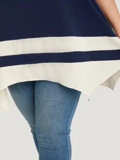 Anti-Wrinkle Two Tone Hanky Hem Blouse -Bloomchic Shop 805079808 po