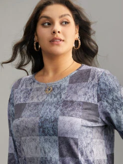 Colorblock Contrast Plaid Round Neck T-shirt -Bloomchic Shop 80569580 eu