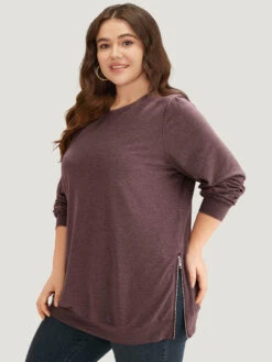 Plain Zipper Round Neck Elastic Cuffs Sweatshirt -Bloomchic Shop 806297160 gc 7d976b48 41f3 43d3 948f 29e9dedb847a