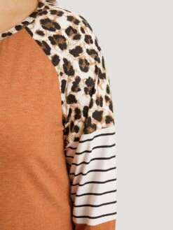 Striped Patchwork Leopard Print Crew Neck T-shirt 20 Striped Patchwork Leopard Print Crew Neck T-shirt -Bloomchic Shop 806374764 nf