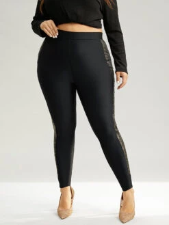 Glitter Patchwork Cut Out High Rise Leggings -Bloomchic Shop 807786776 wd