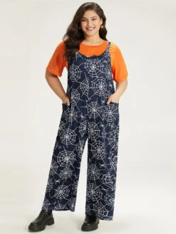 Halloween Spider Web Print Pocket Overall Cami Jumpsuit -Bloomchic Shop 8082941 qb a76f1695 5d06 41d4 a833 453d64dc754e