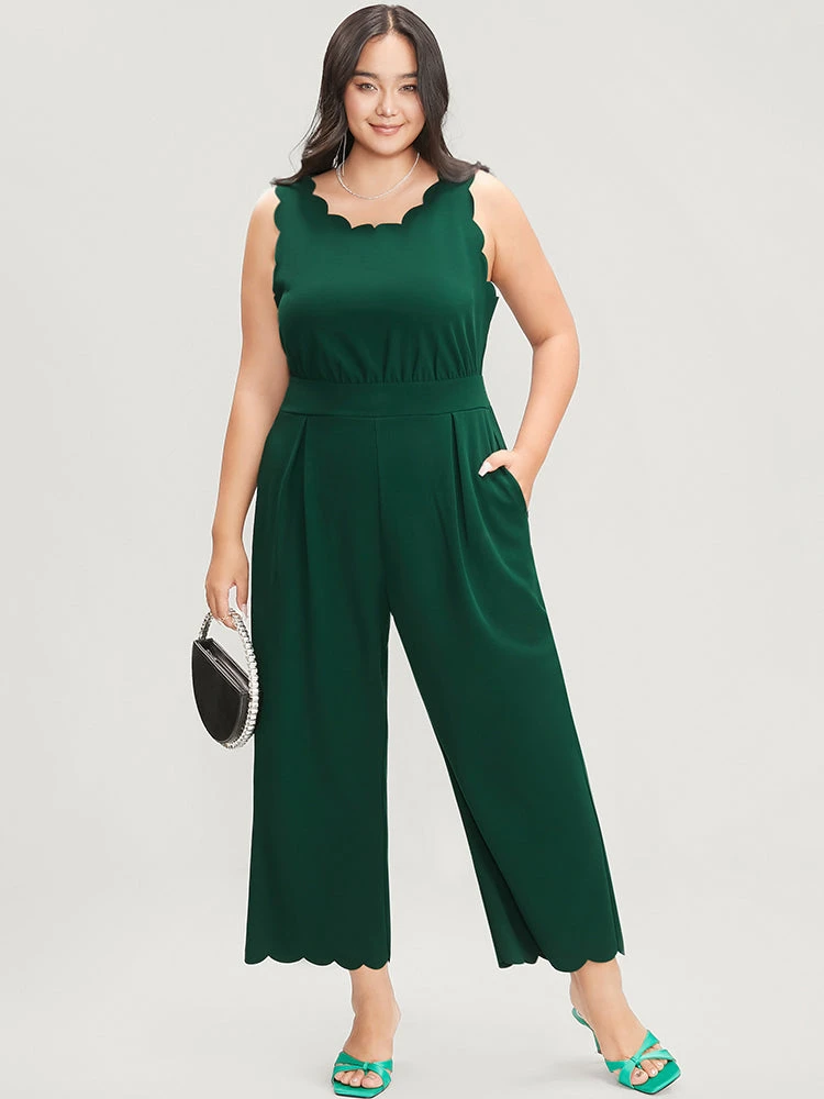 Solid Sleeveless Pocket Scalloped Trim Jumpsuit 4 Solid Sleeveless Pocket Scalloped Trim Jumpsuit - Image 2