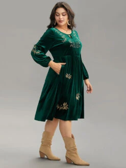 Boho Print Embroidered Velvet Keyhole Dress -Bloomchic Shop 809361730 ko