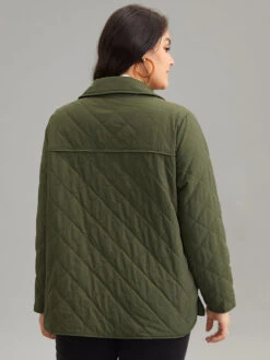 Button Through Lapel Collar Flap Pocket Jacket -Bloomchic Shop 809379274 ko