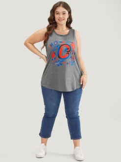 Letter & Floral Print Sleeveless Tank Top 14 Letter & Floral Print Sleeveless Tank Top -Bloomchic Shop 810715476 we