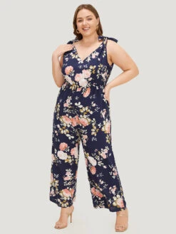 Floral Belt Pocket Knot Shoulder Jumpsuit -Bloomchic Shop 810862156 lg