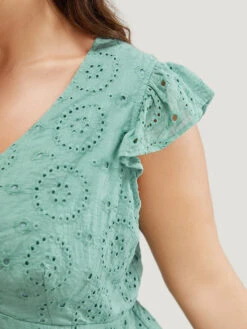 Solid Broderie Anglaise Ruffles Cap Sleeve Tank Top 16 Solid Broderie Anglaise Ruffles Cap Sleeve Tank Top -Bloomchic Shop 811988852 pu