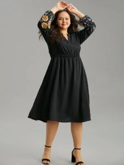 Floral Embroidered Notched Midi Dress 12 Floral Embroidered Notched Midi Dress -Bloomchic Shop 812087106 mu