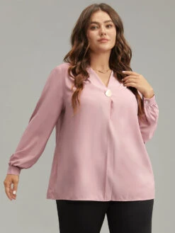 Plain Buckle Detail Pleated Blouse