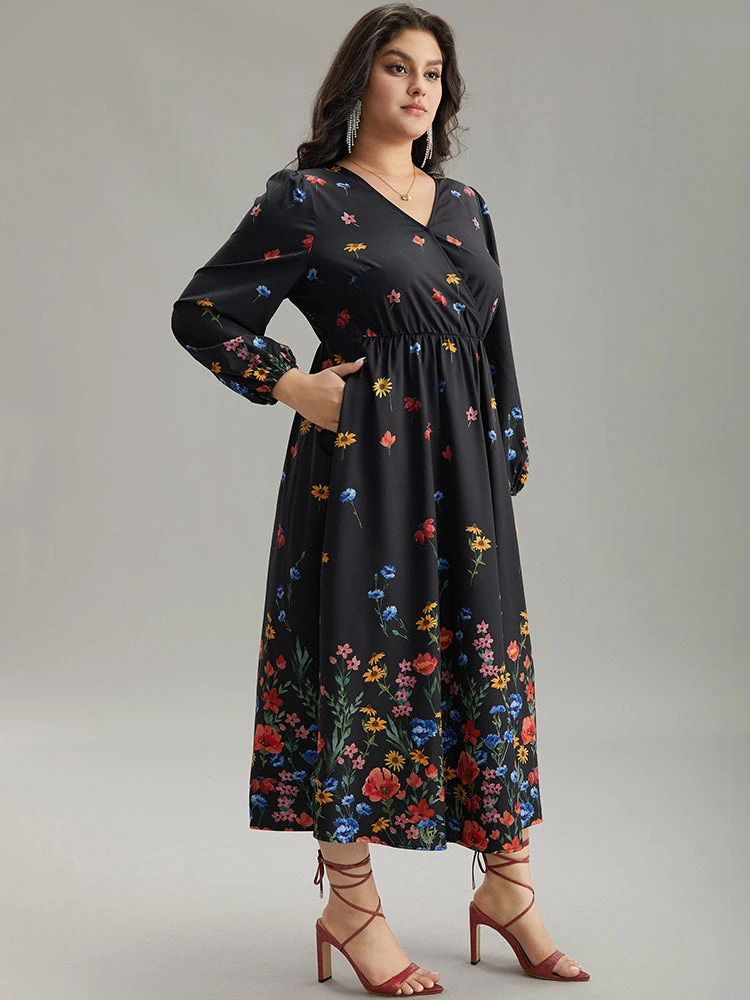 Boho Print Overlap Collar Lantern Sleeve Dress 6 Boho Print Overlap Collar Lantern Sleeve Dress - Image 4