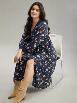 Floral Print Elastic Waist Split Hem Dress -Bloomchic Shop 814849858 rq