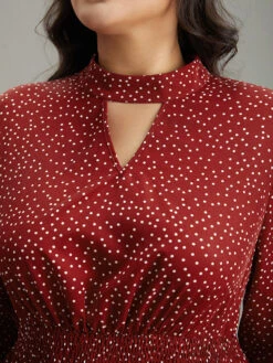 Polka Dot Keyhole Pocket Mock Neck Dress -Bloomchic Shop 815020247 gi