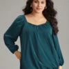 Static-Free Solid Lantern Sleeve Plicated Detail Blouse -Bloomchic Shop 815190352 vf