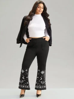 Moon & Star High Rise Elastic Waist Flare Leg Pants -Bloomchic Shop 816515459 gc